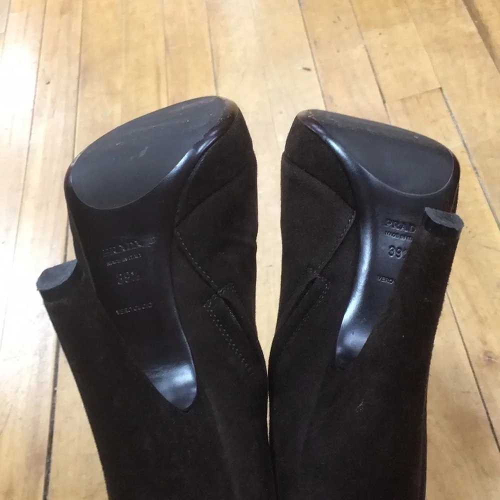 39.5 chocolate Brown Suede Mid Calf Boot Prada NWOT - Picture 5 of 8